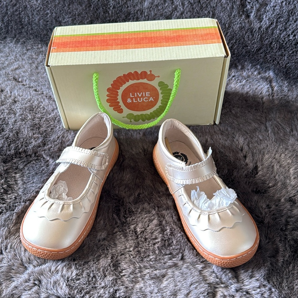 Brand New in Box Champagne smooth Leather Ruche size 13  Livie & Luca shoes